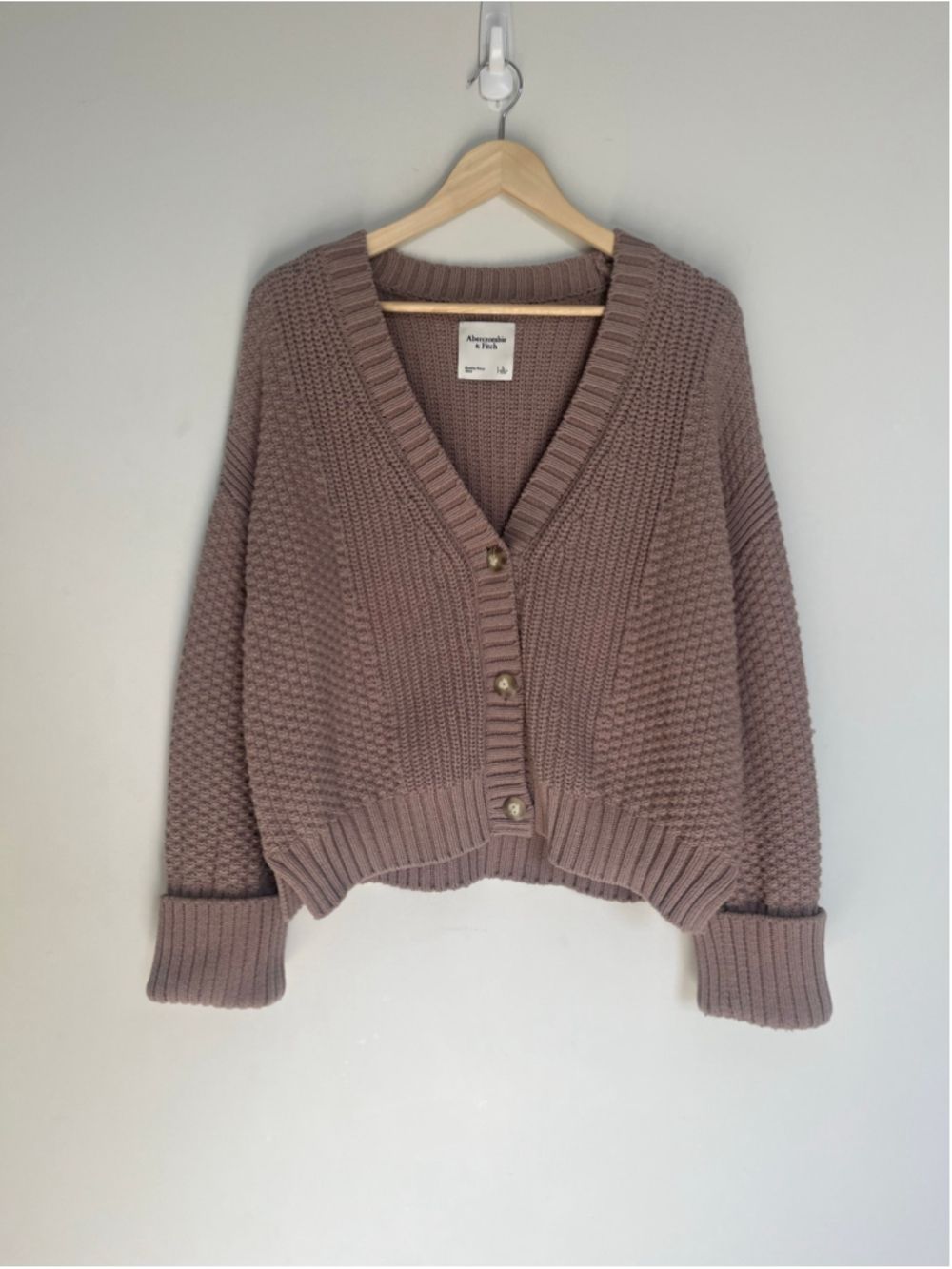 The A&F Cameron Seed Stitch Cardigan Abercrombie & Fitch Tan Slouchy Sweater